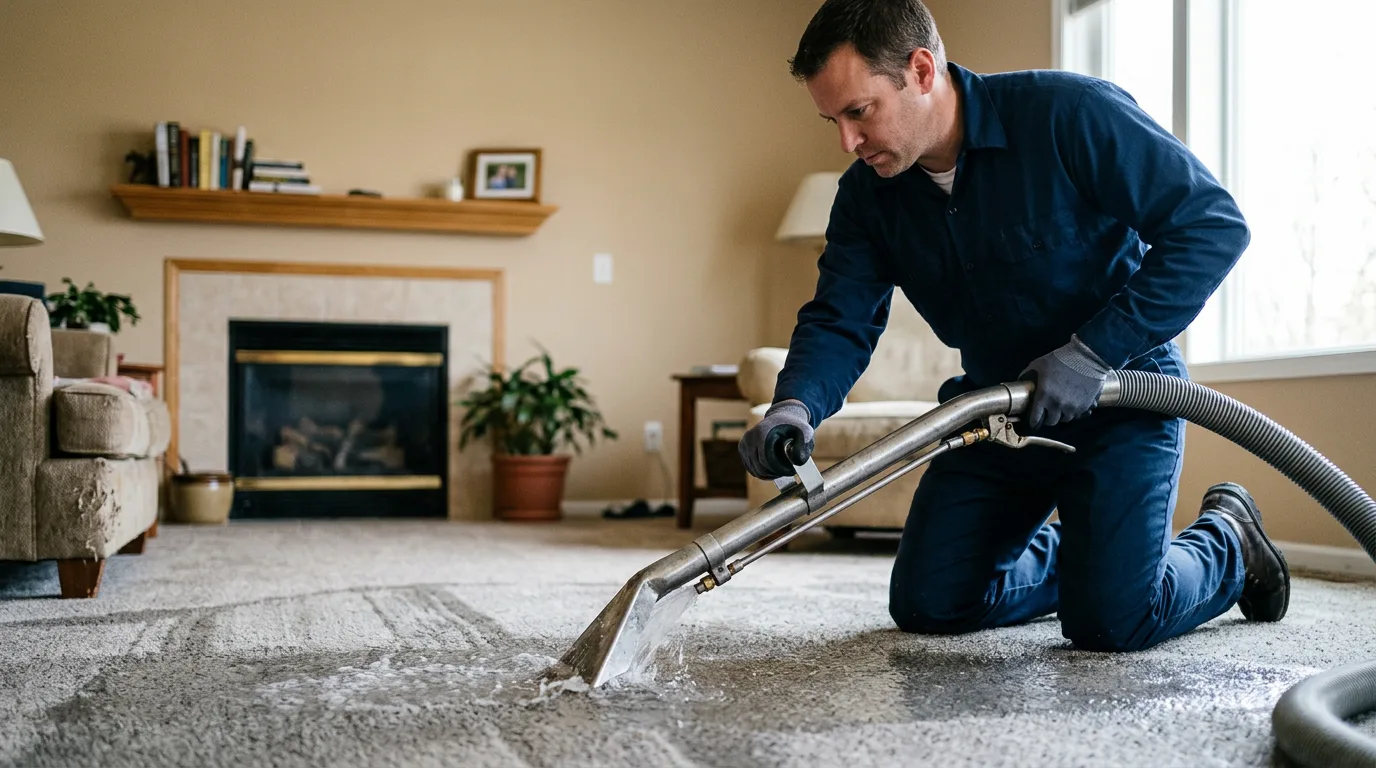 Water damage restoration technician working near Pitcairn, PA